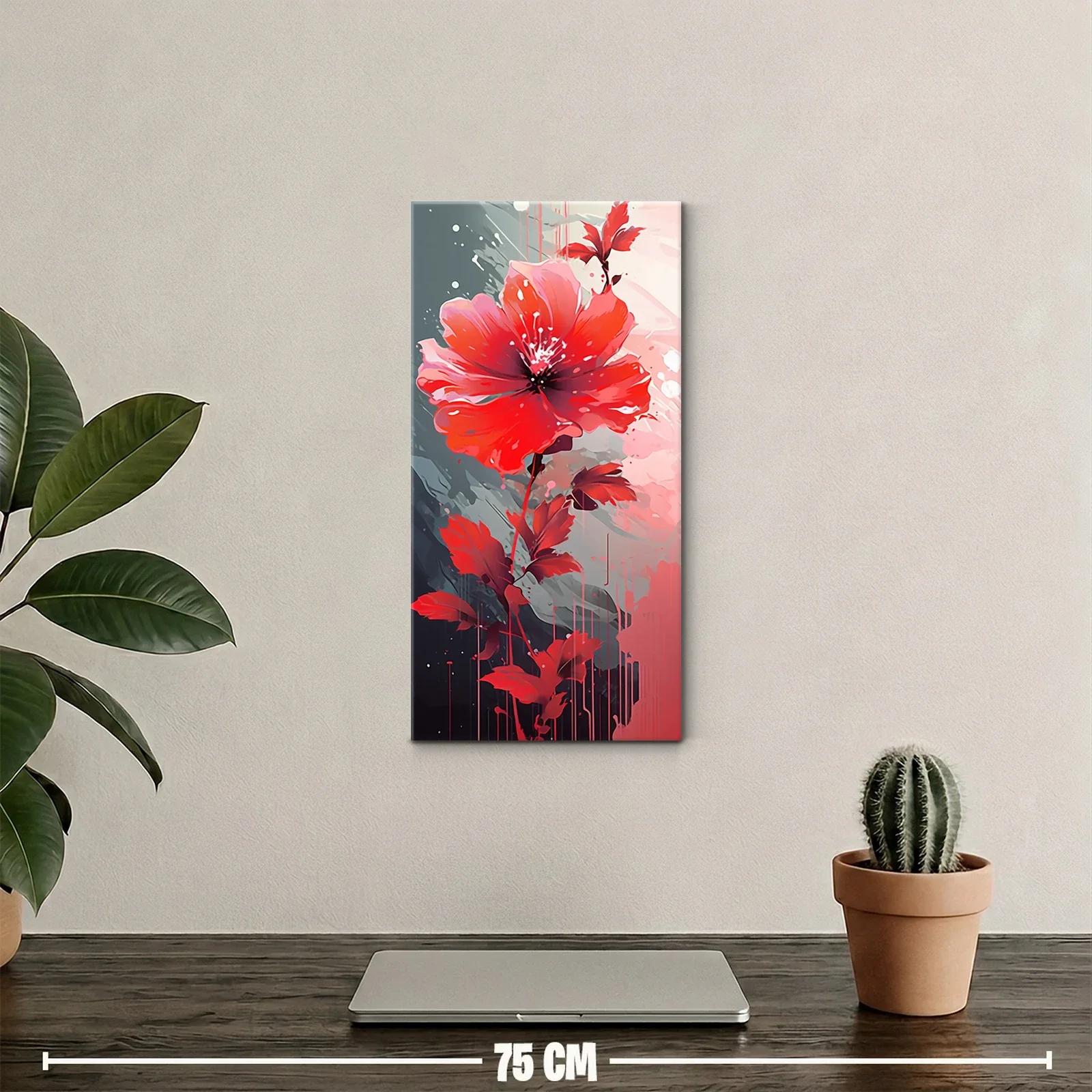 Cuadro amapola roja con chorreados verticales — miniatura 2