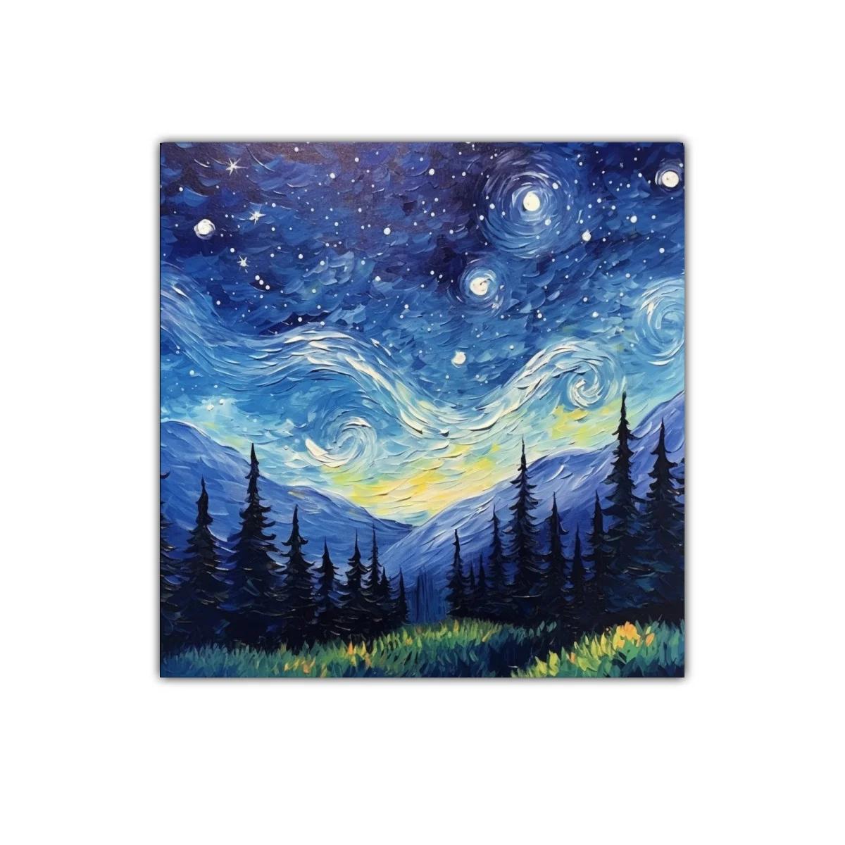 Paisaje nocturno con cielo estrellado sobre montañas y bosque — imagen principal