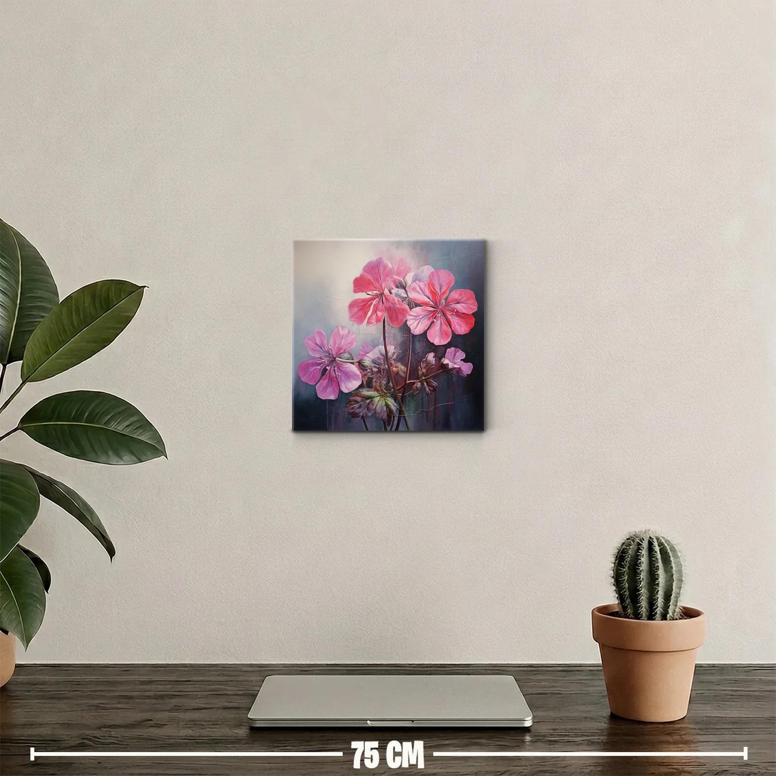 Cuadro decorativo con flores rosas vibrantes y fondo oscuro — miniatura 2