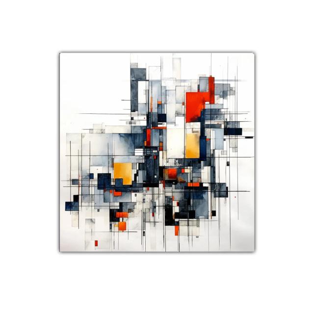 Composición geométrica en tonos grises y naranjas vibrantes