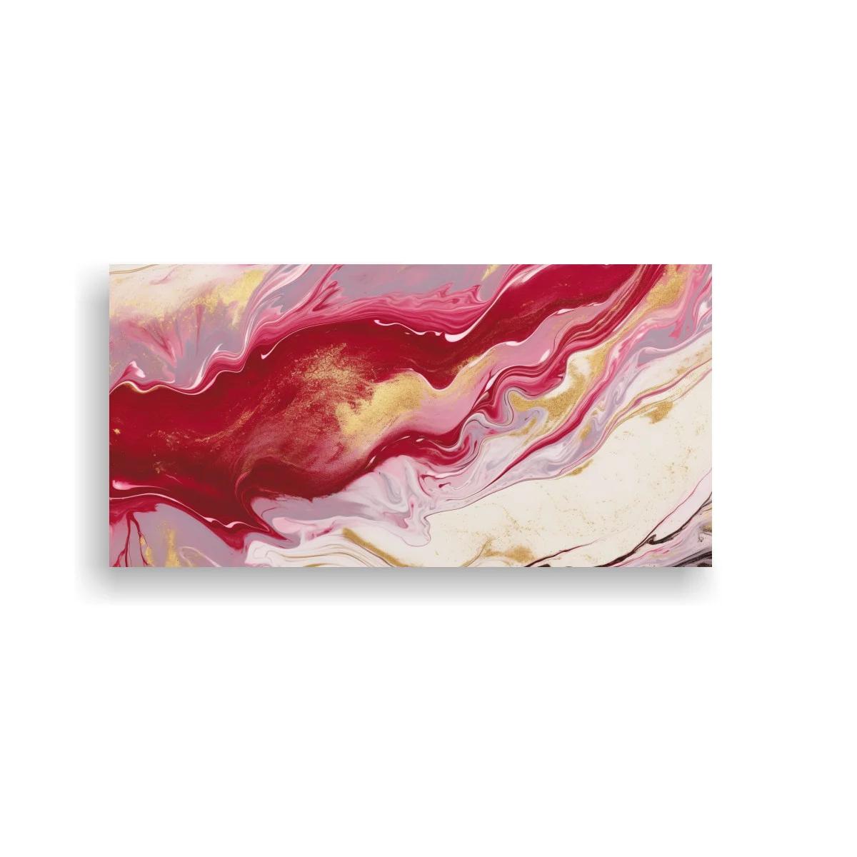 Cuadro abstracción fluida carmesí con franjas onduladas