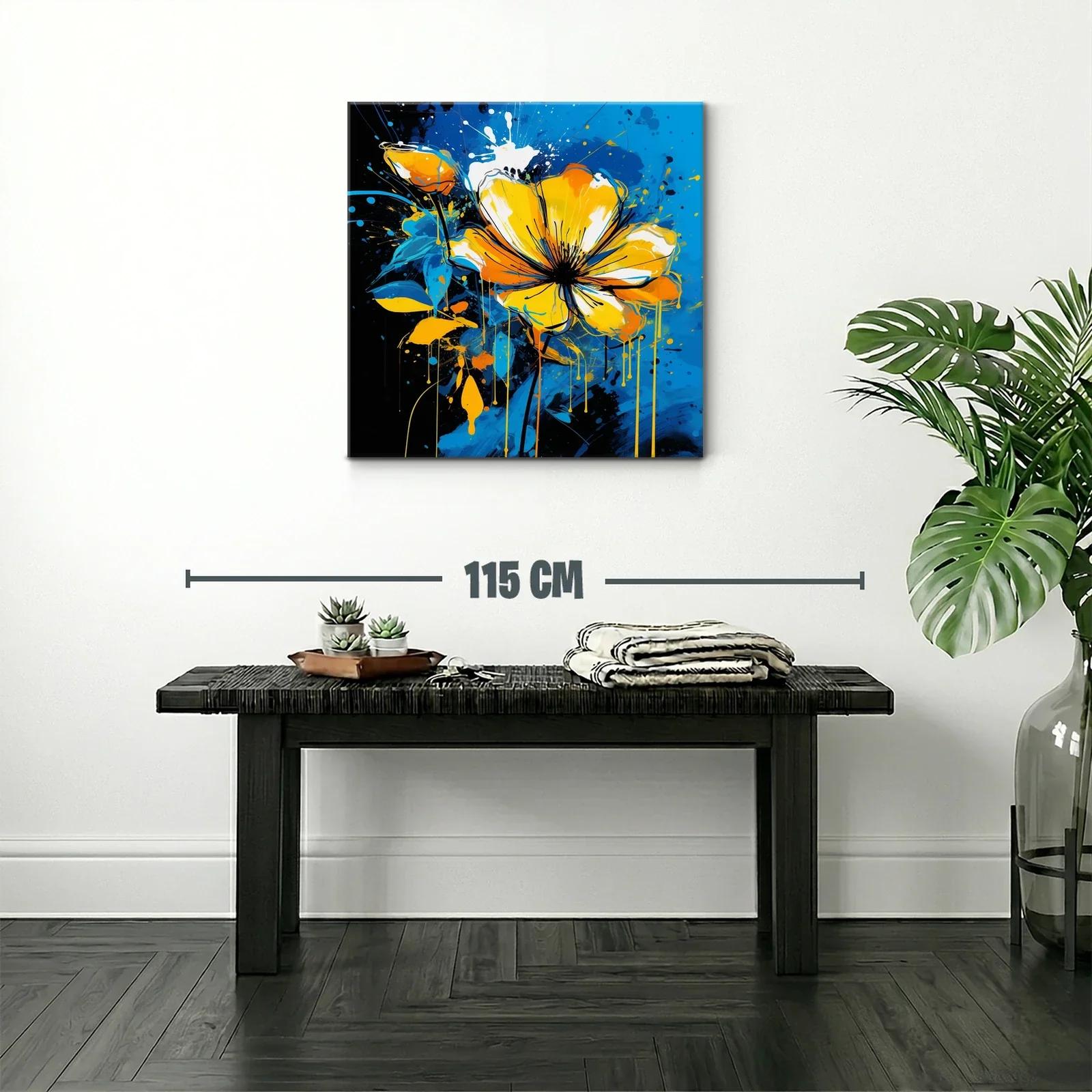 Flor vibrante en tonos amarillos y azules dinámicos — miniatura 2
