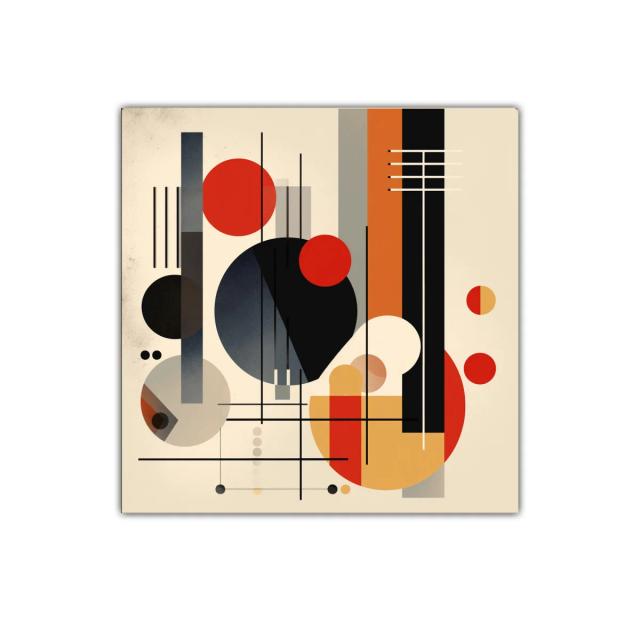 Composición abstracta con formas geométricas en tonos cálidos y negros