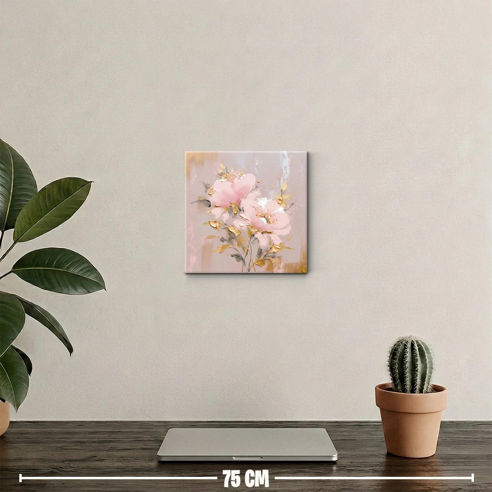 Cuadro floral delicado en tonos rosas y dorados — miniatura 2