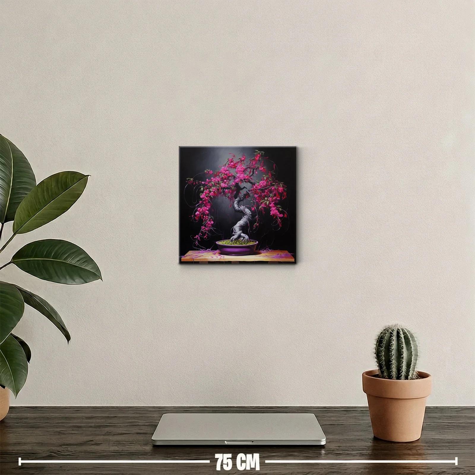 Bonsái con flores vibrantes sobre fondo oscuro — miniatura 2