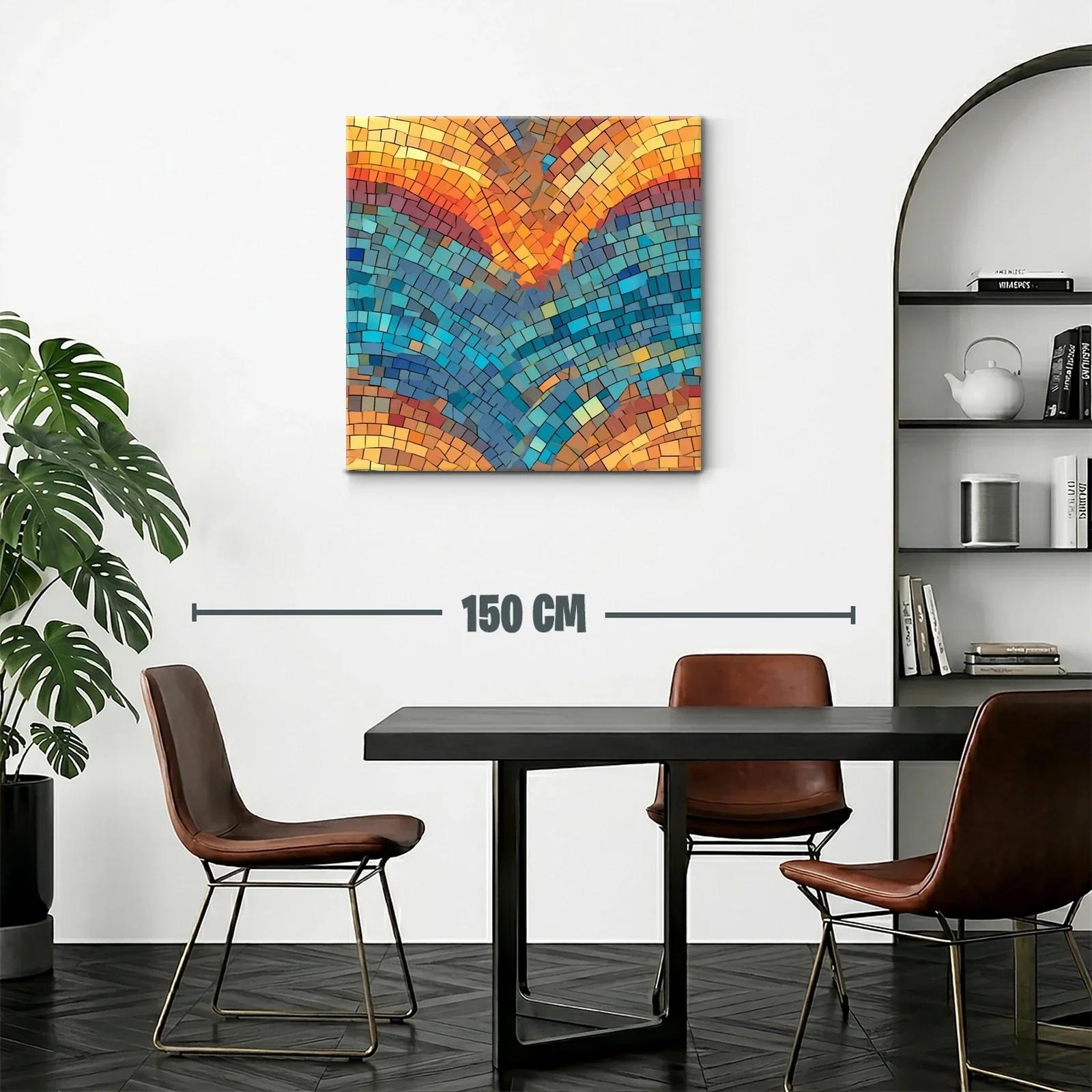 Cuadro mosaico con tonos cálidos y azules vibrantes — miniatura 2