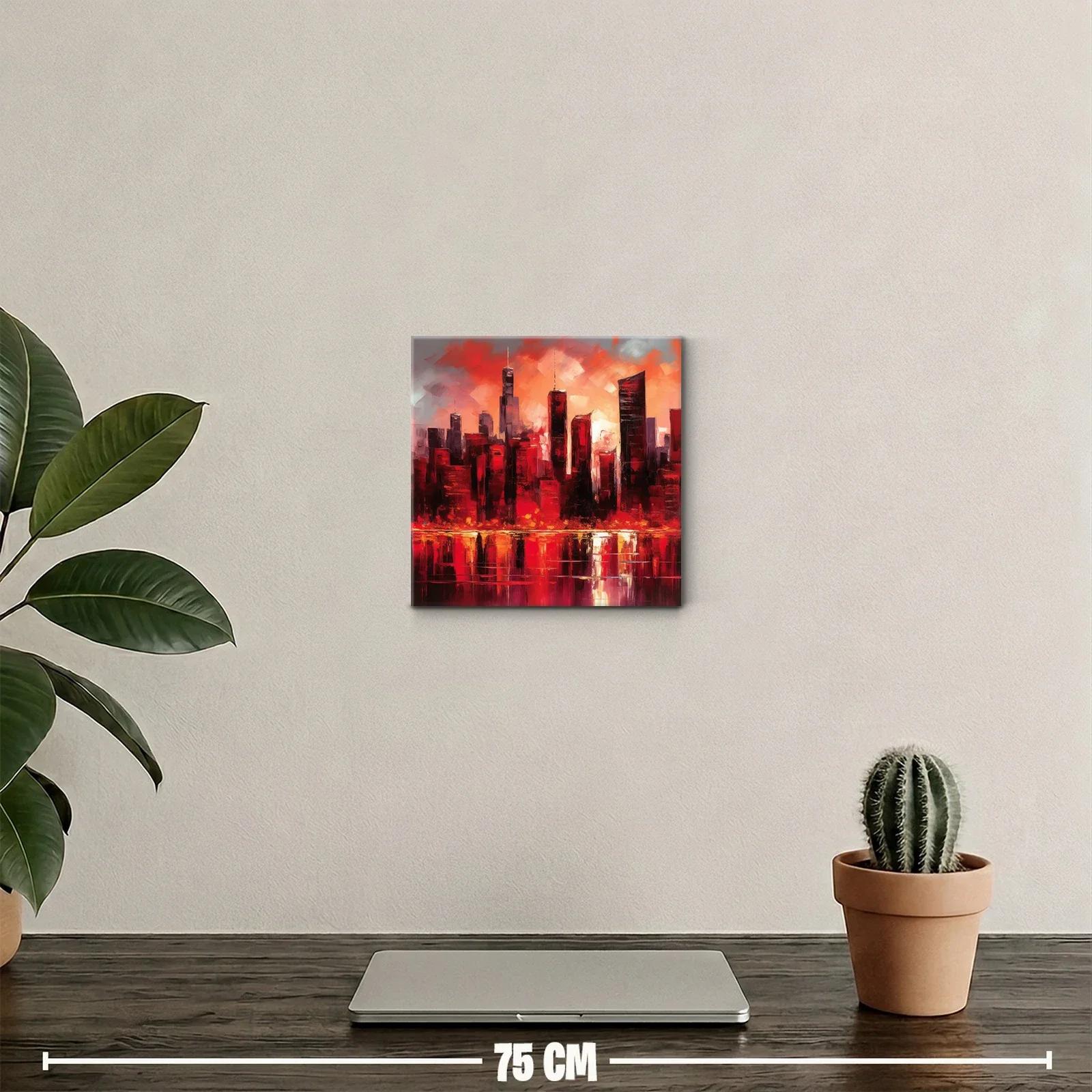 Atardecer urbano vibrante con reflejos intensos en rojo y naranja — miniatura 2