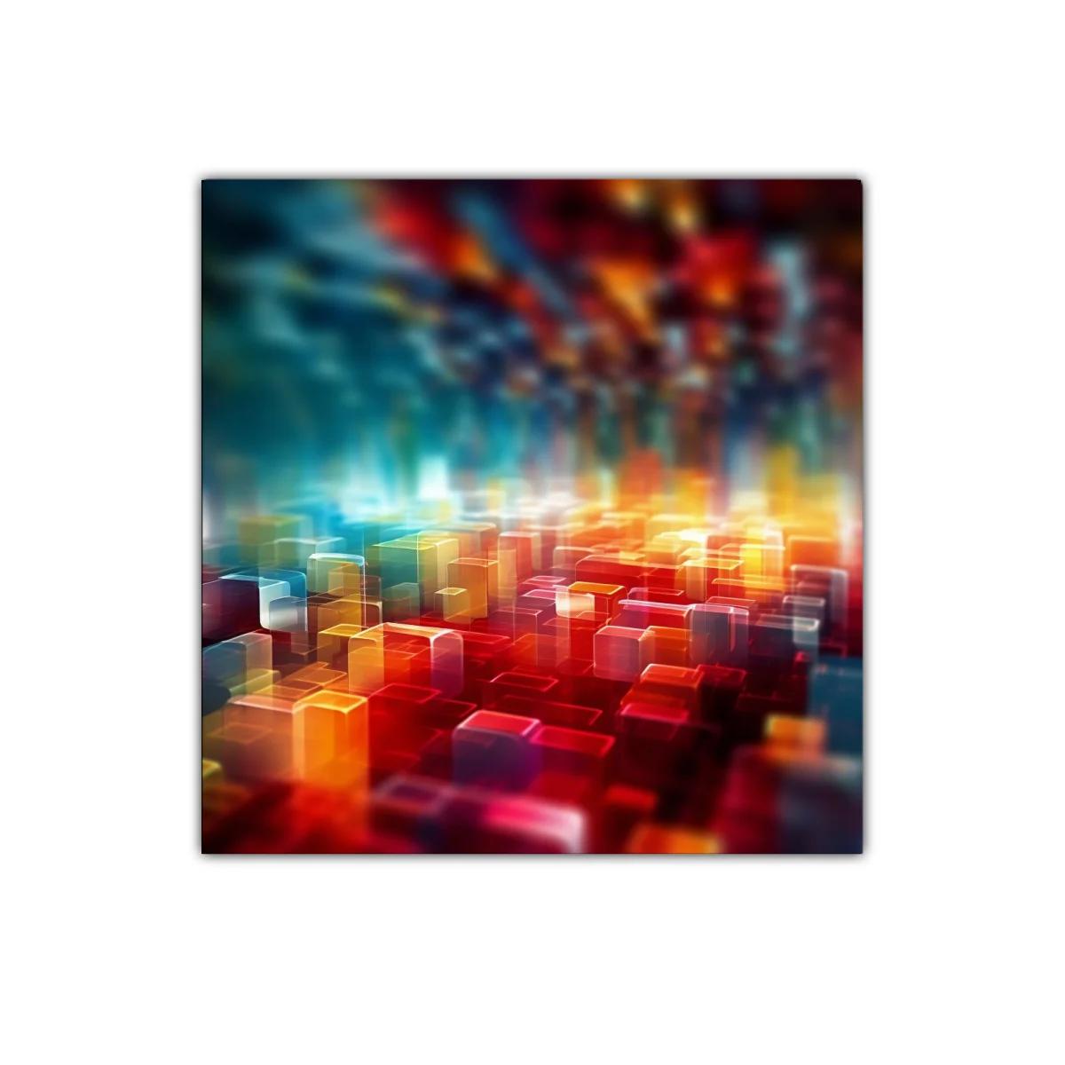 Arte abstracto con bloques de colores vibrantes y luces intensas