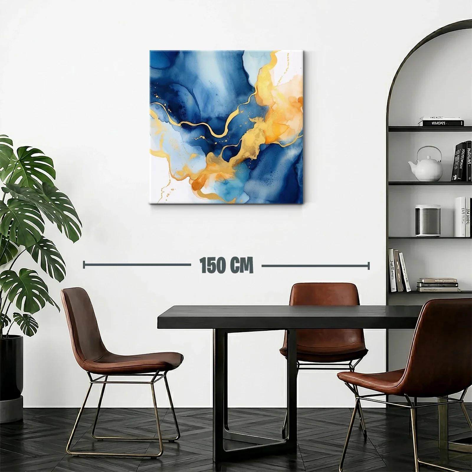 Cuadro abstracto con tonos azules y dorados elegantes — miniatura 2