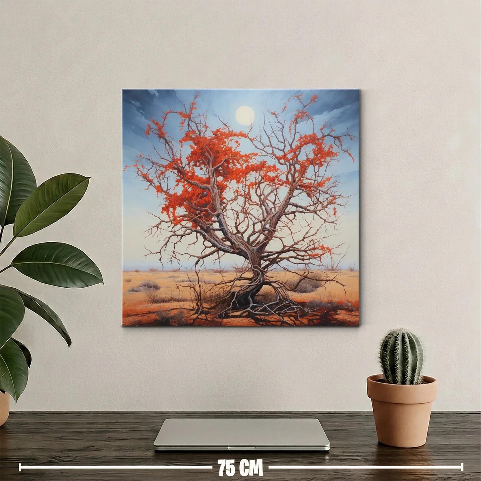 Árbol solitario con follaje rojo en paisaje desértico — miniatura 2