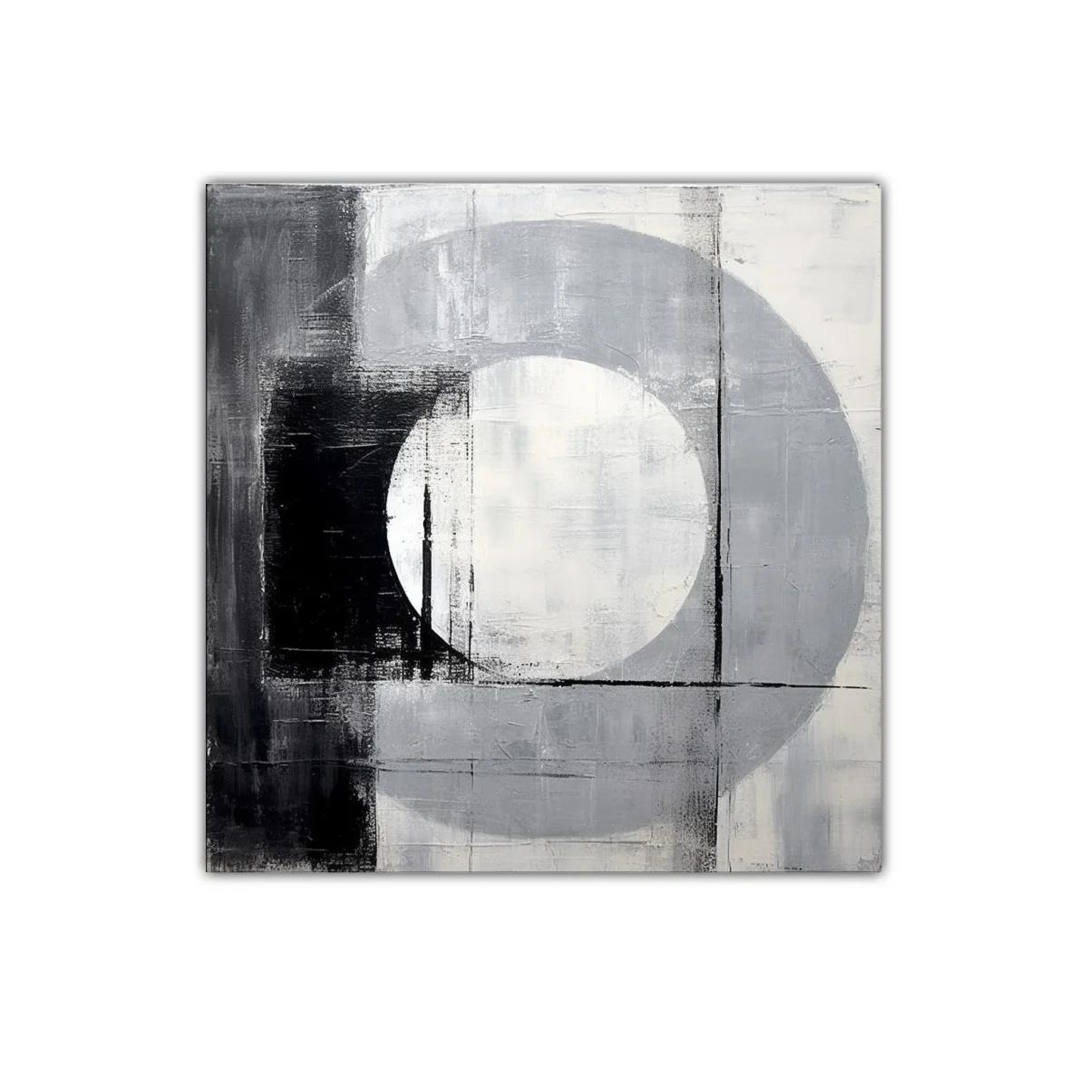 Cuadro abstracto en tonos gris y negro con formas geométricas
