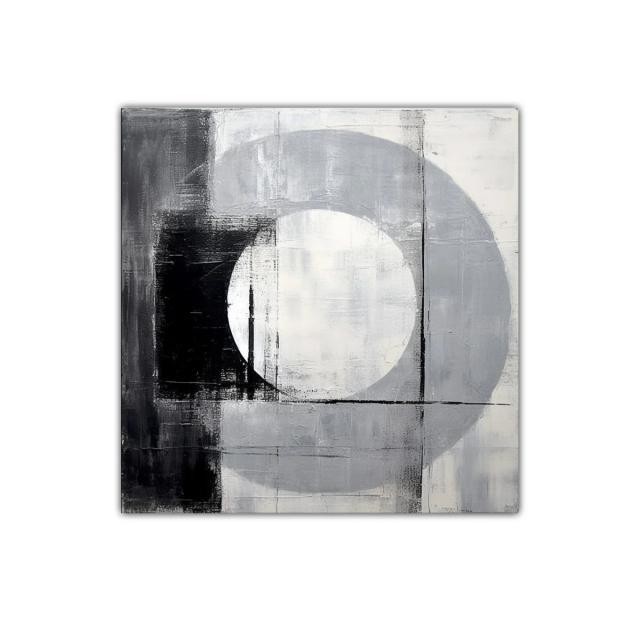 Cuadro abstracto en tonos gris y negro con formas geométricas