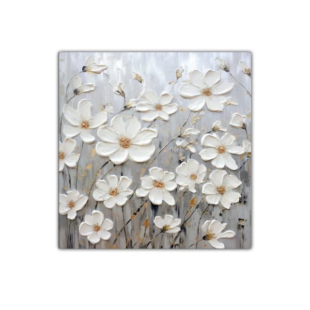 Cuadro decorativo con flores blancas y detalles dorados