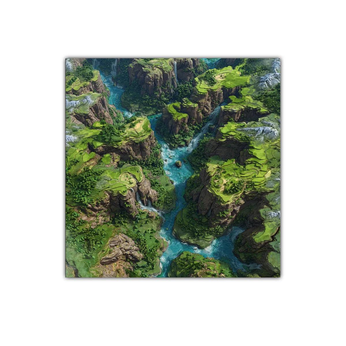 Cañón verde con río azul serpenteante y acantilados rocosos — miniatura 1