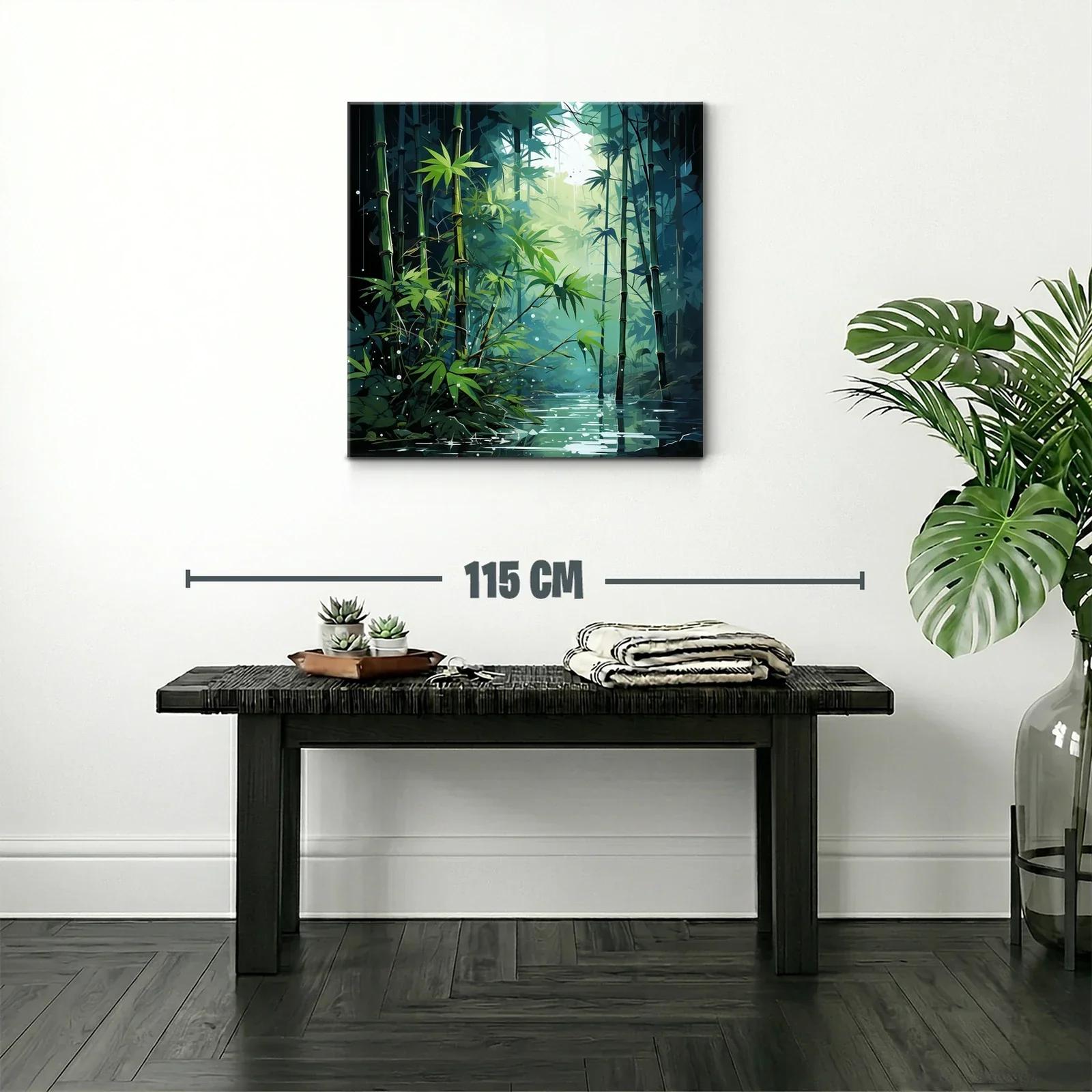Bosque de bambú con luz y reflejos en el agua — miniatura 2