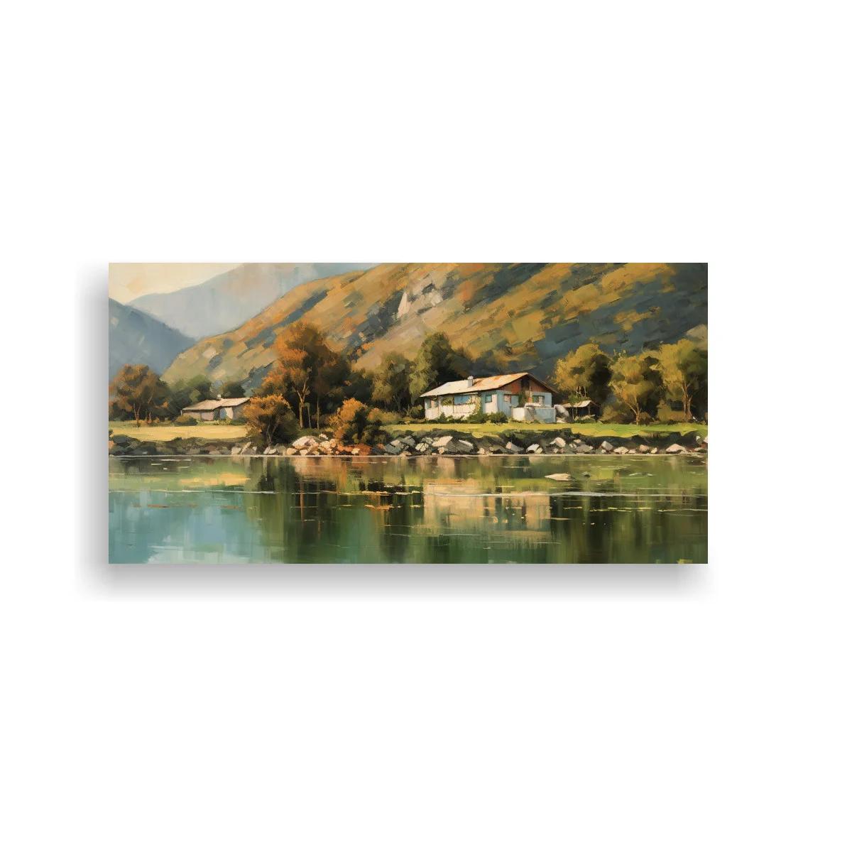 Cuadro casa blanca junto al lago con techo oscuro — imagen principal