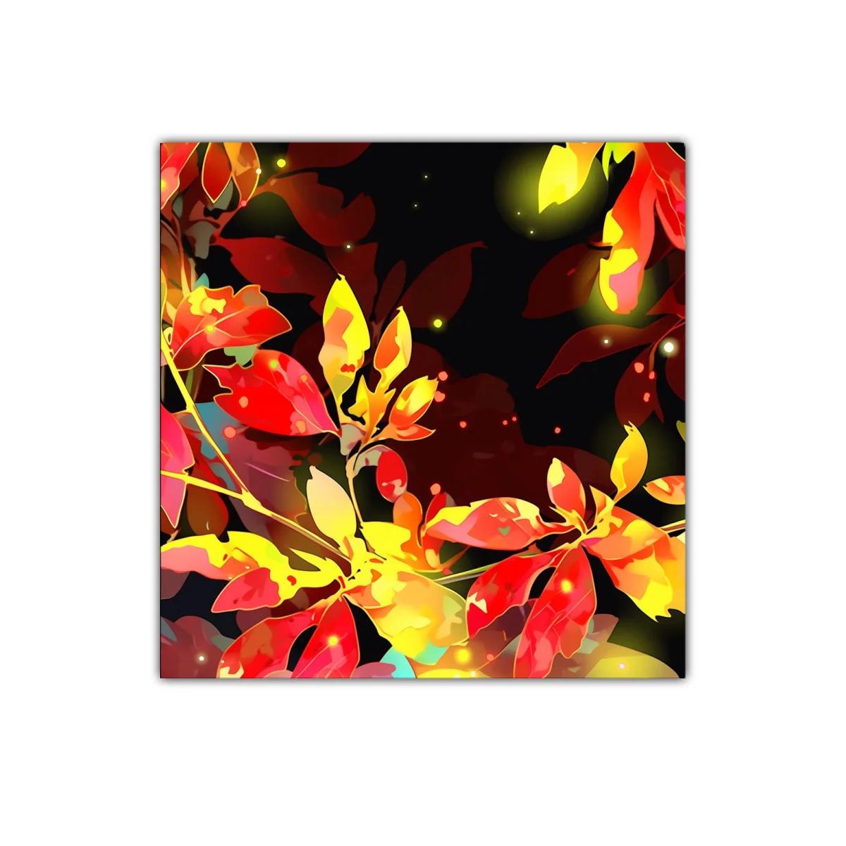 Cuadro decorativo de hojas vibrantes en tonos cálidos — imagen principal