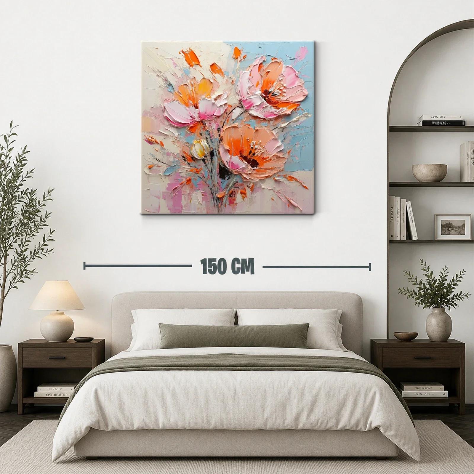 Cuadro floral vibrante con tonos cálidos y pastel — miniatura 3