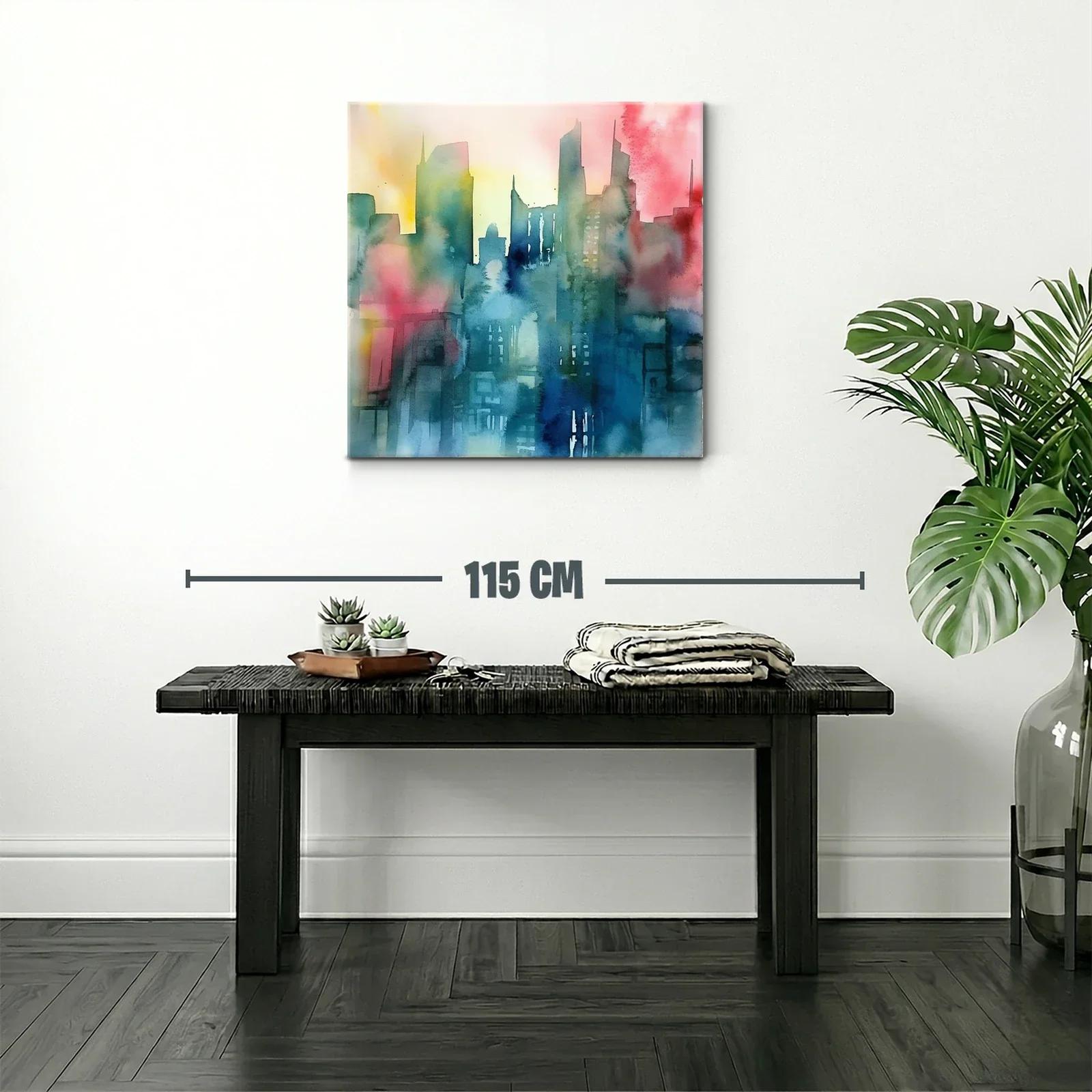 Cuadro abstracto de ciudad con tonos vibrantes y suaves — miniatura 2