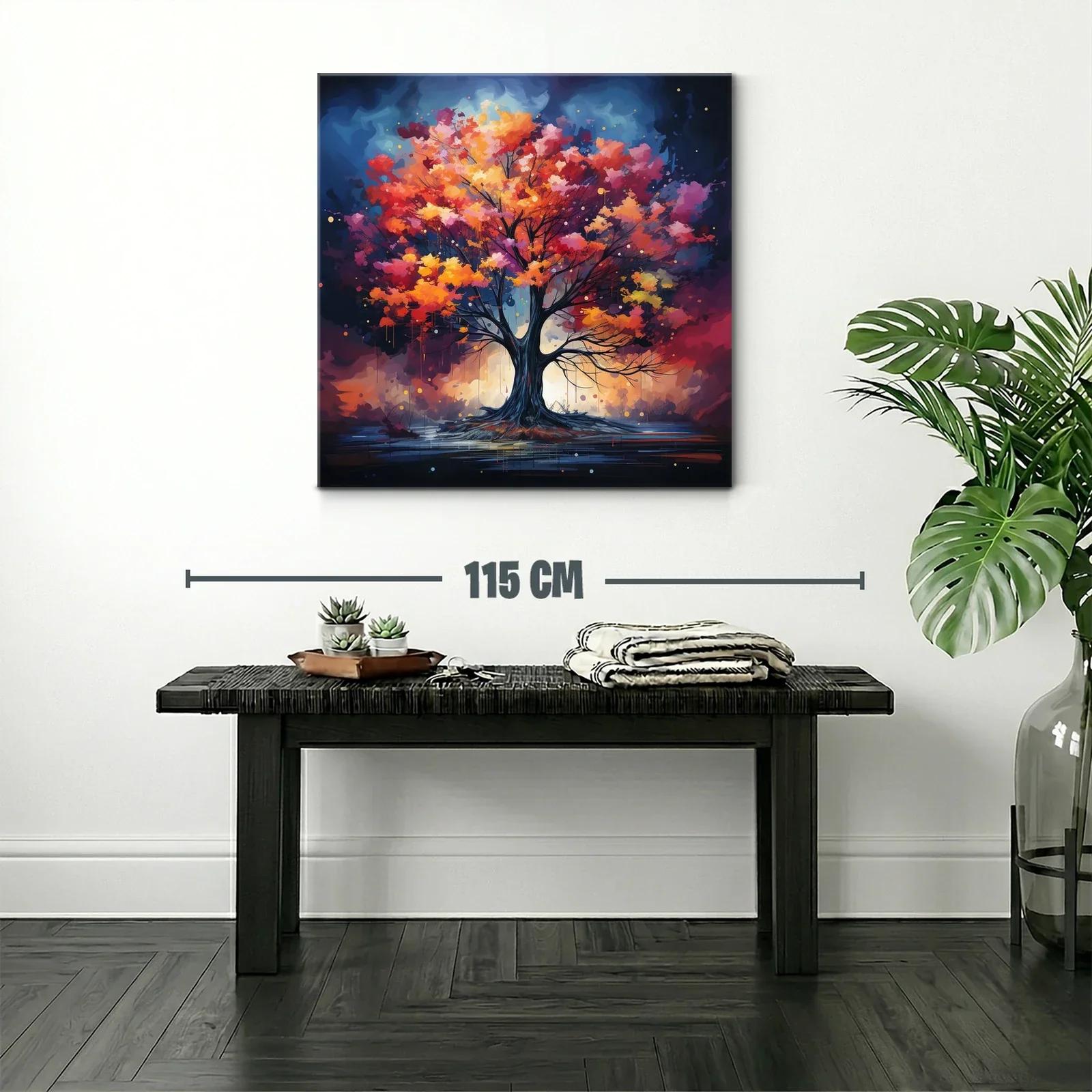 Árbol vibrante con hojas en tonos cálidos y fondo celestial — miniatura 2