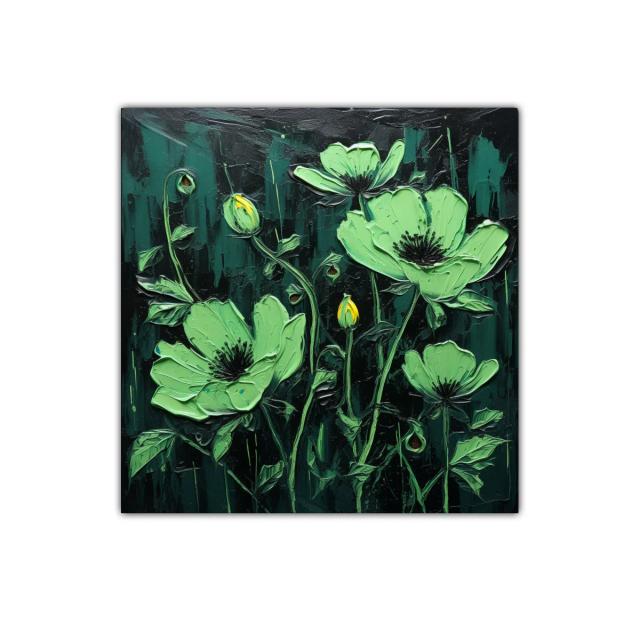 Flores verdes vibrantes sobre fondo oscuro para decoración