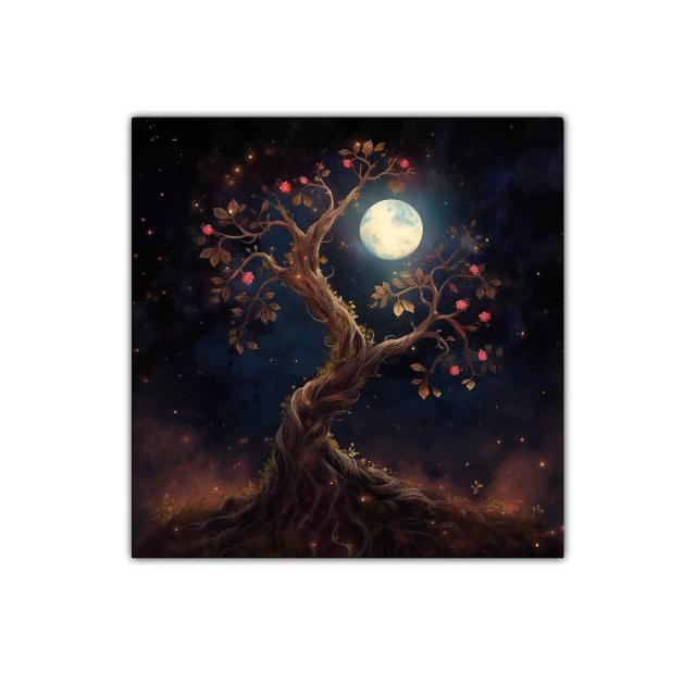 Árbol encantado bajo la luz de la luna llena