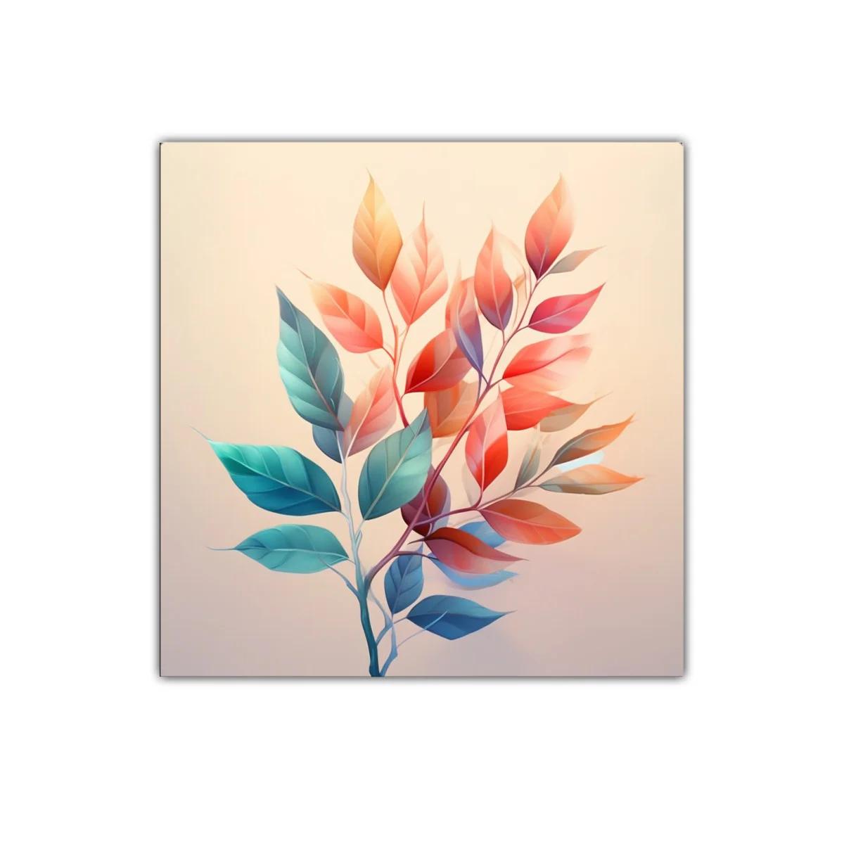 Cuadro decorativo ramas con hojas en tonos cálidos y fríos — imagen principal