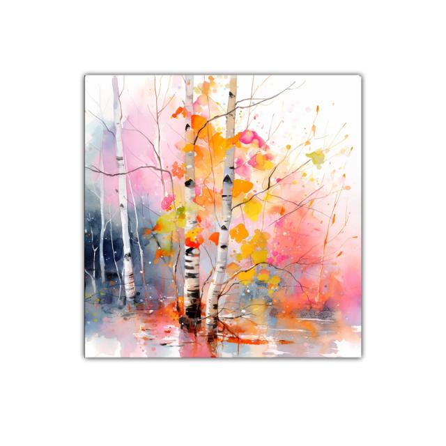 Bosque de abedules con colores otoñales vibrantes