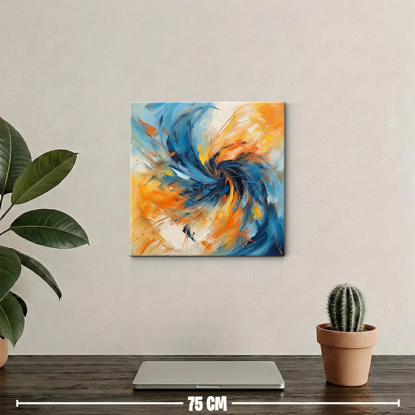Cuadro abstracto con remolino en tonos azules y naranjas — miniatura 2