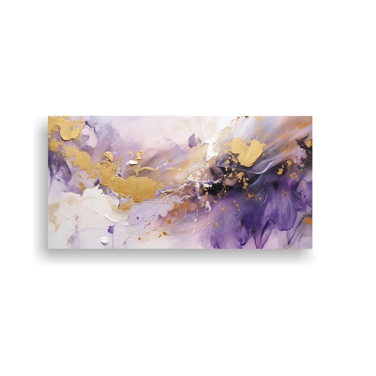 Cuadro abstracto en morado y dorado con vetas irregulares