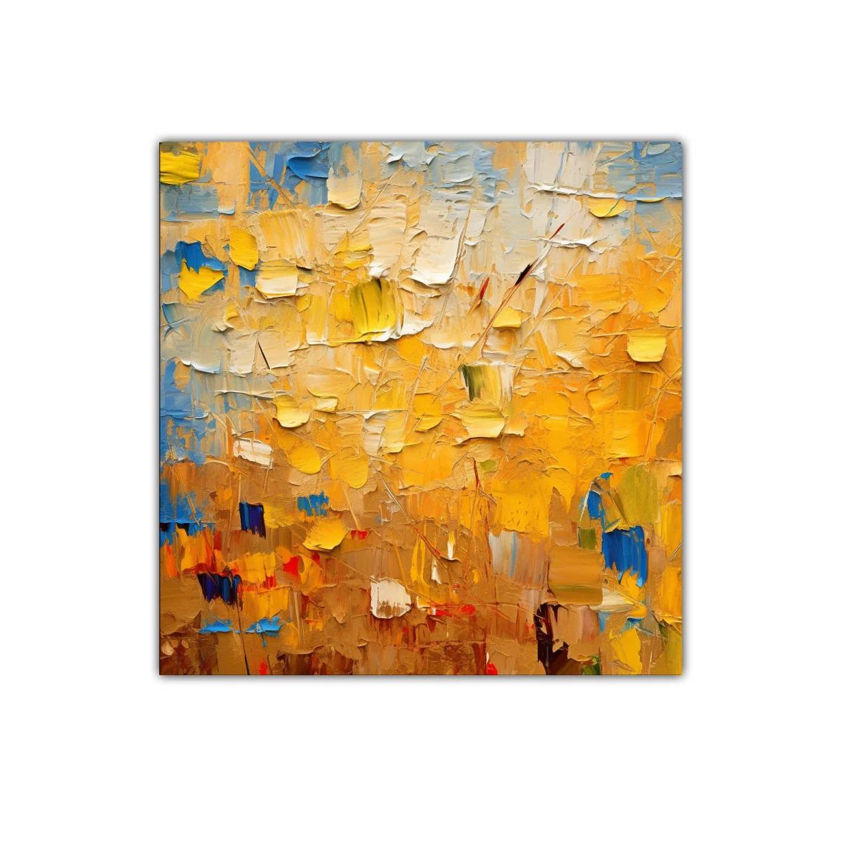 Cuadro abstracto en tonos cálidos con destellos azules — imagen principal