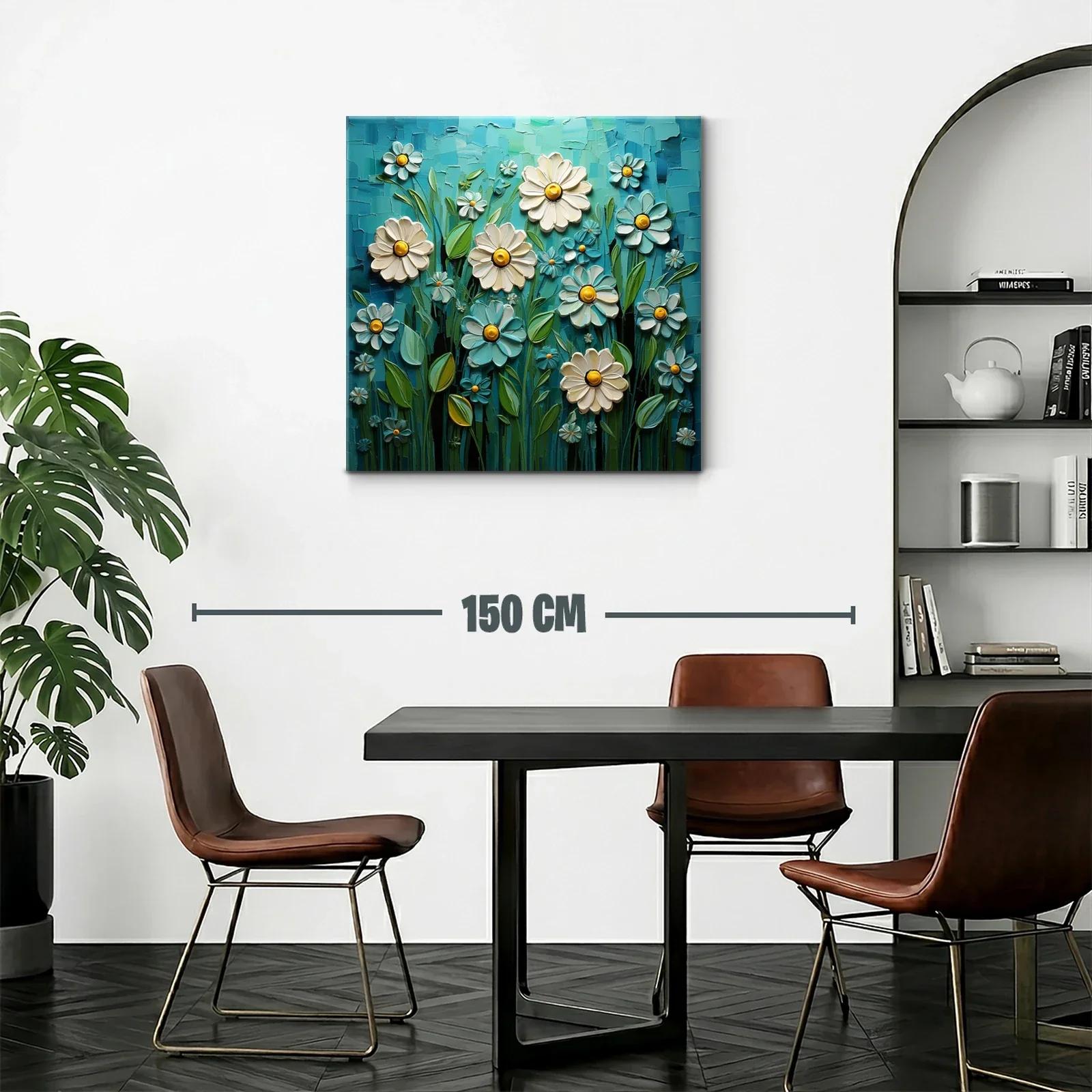 Flores blancas y azules con detalles amarillos en campo vibrante — miniatura 2