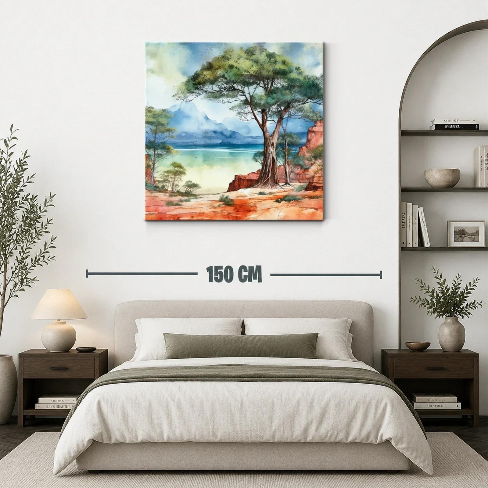 Paisaje natural con árbol y costa azul en tonos cálidos — miniatura 3
