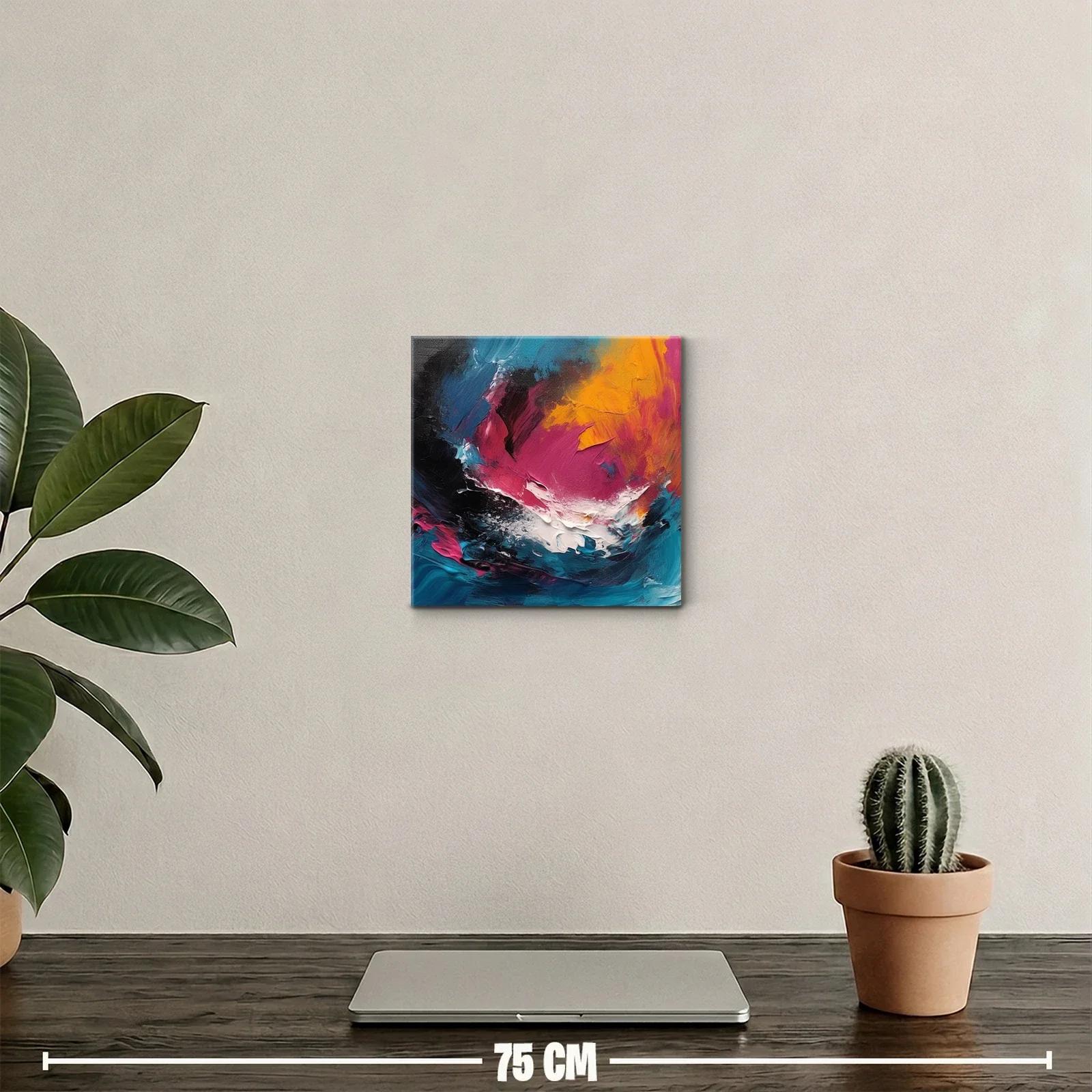 Cuadro abstracto con vibrantes tonos fucsia naranja y azul — miniatura 2