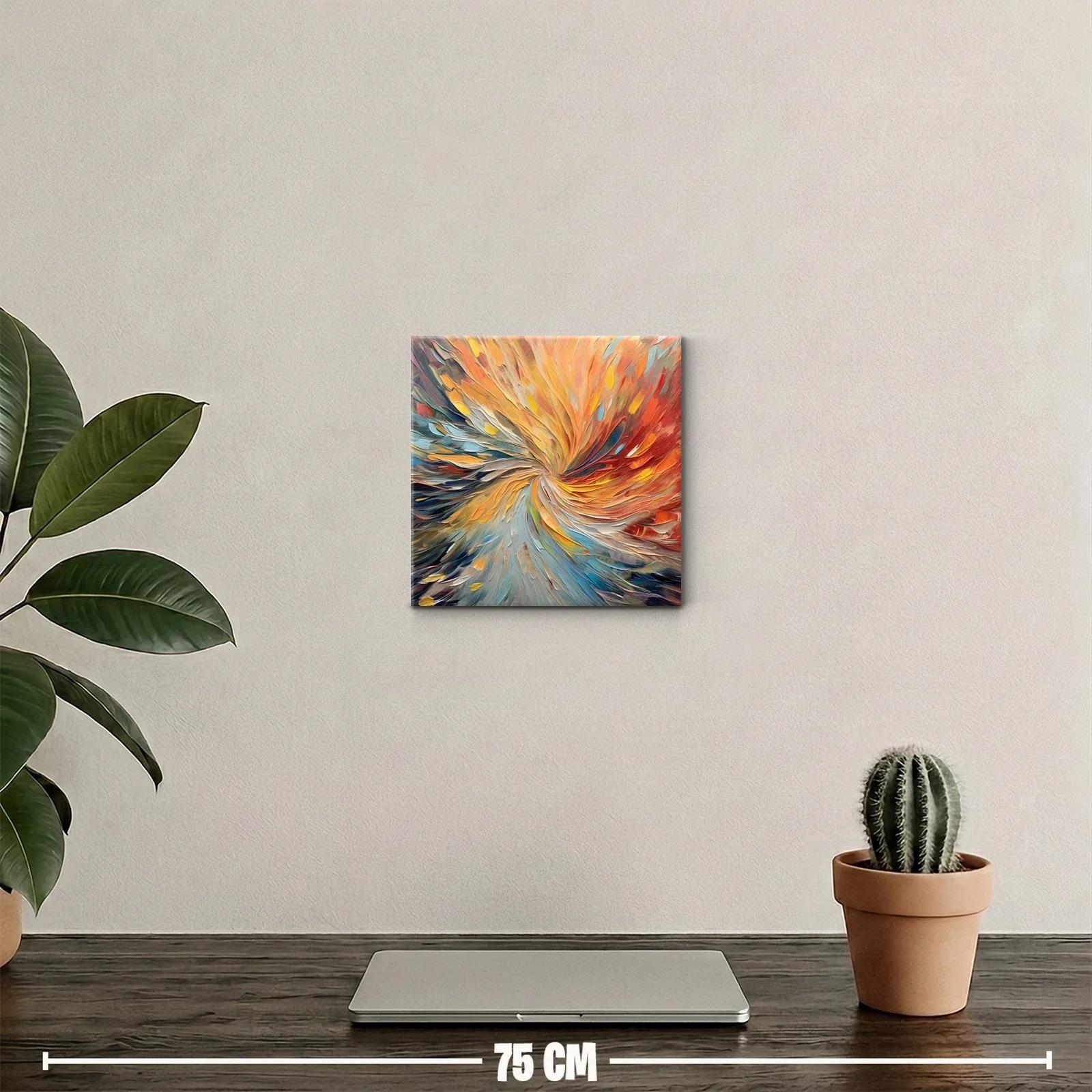 Cuadro abstracto en espiral con tonos cálidos y fríos — miniatura 2