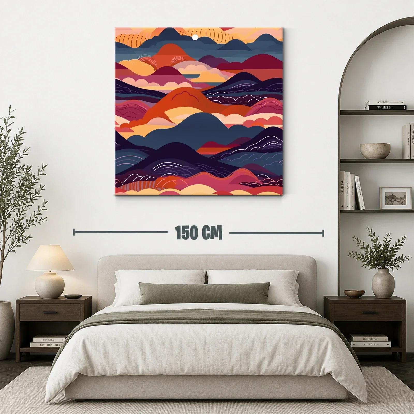 Cuadro abstracto con montañas y cielo en tonos cálidos — miniatura 3