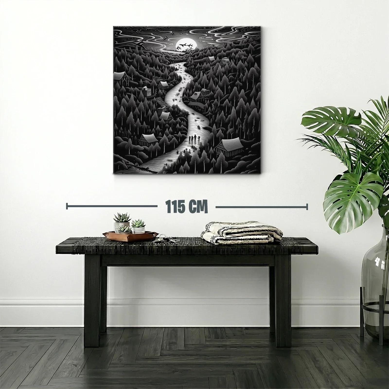 Paisaje nocturno con río y árboles bajo la luna llena — miniatura 2