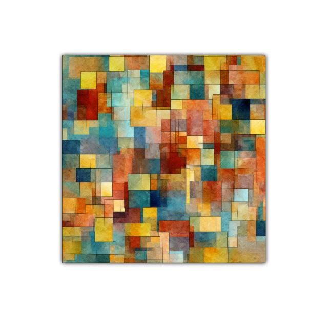 Cuadro abstracto con composición geométrica en tonos cálidos