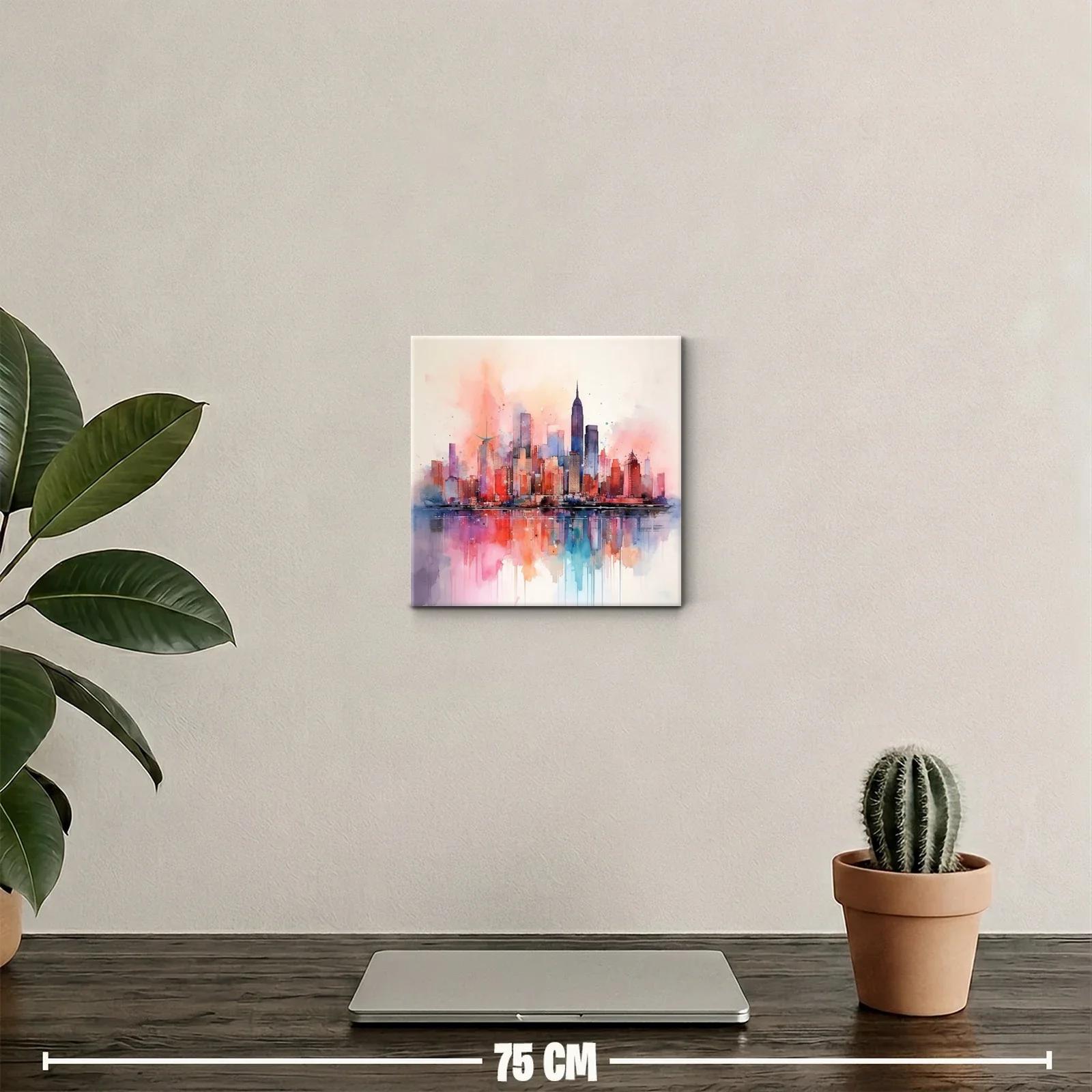 Vibrante paisaje urbano con reflejos coloridos al atardecer — miniatura 2