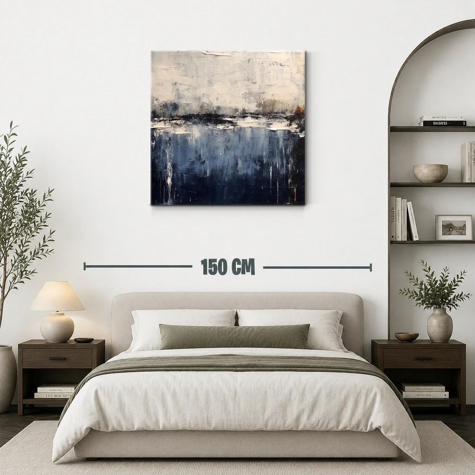 Cuadro abstracto paisaje azul y blanco con texturas — miniatura 3