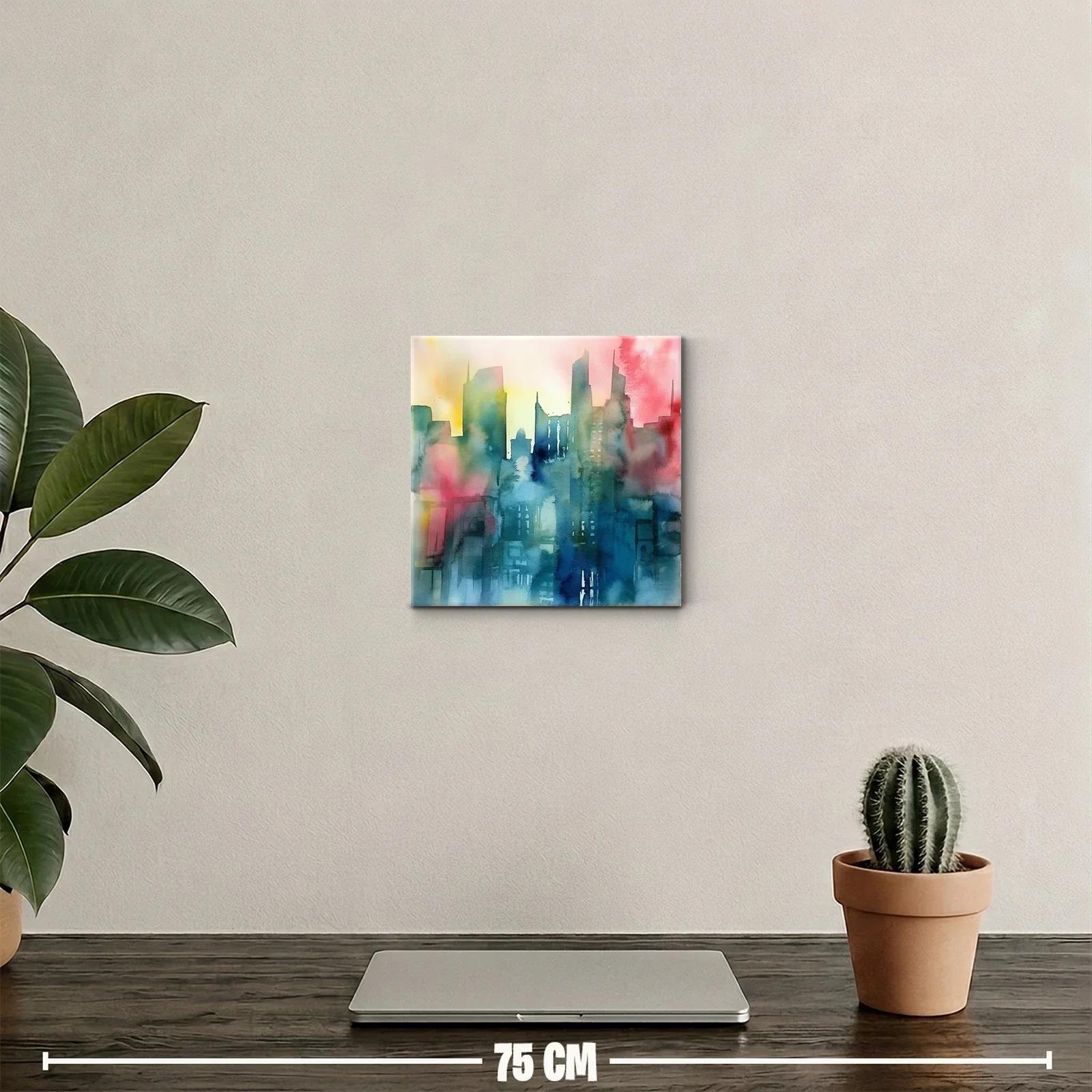 Cuadro abstracto de ciudad con tonos vibrantes y suaves — miniatura 2