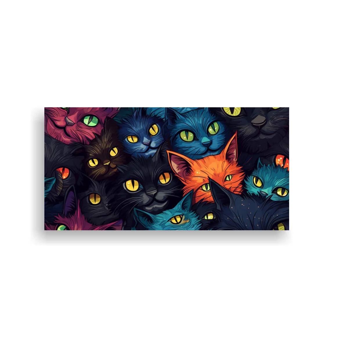 Cuadro gatos multicolor con rostros superpuestos