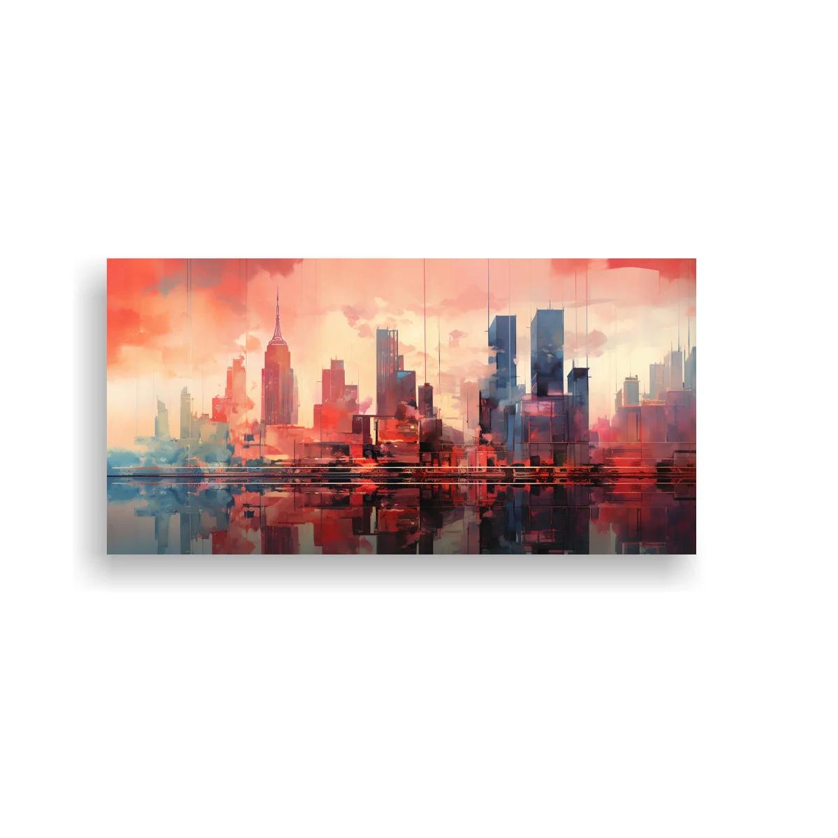 Cuadro skyline urbano con reflejo extendido