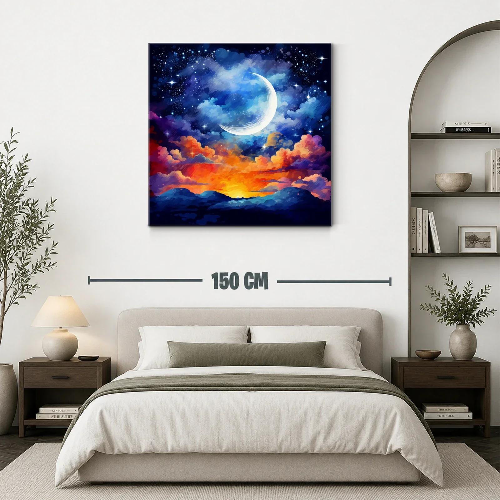 Atardecer celestial con luna creciente y cielo estrellado — miniatura 3