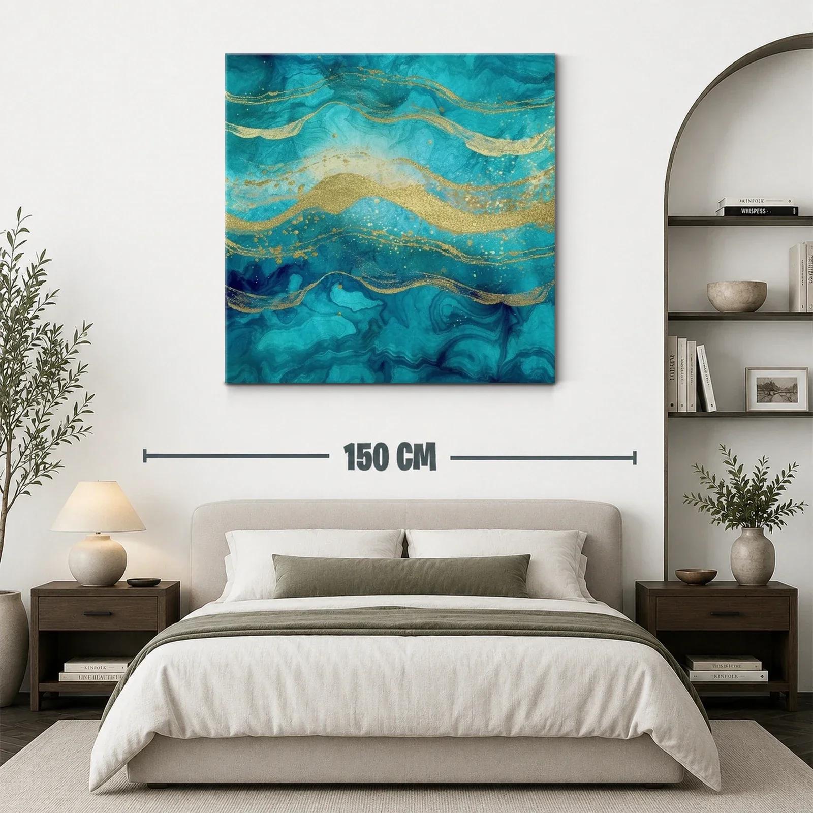 Cuadro abstracto con tonos turquesa y dorados brillantes — miniatura 3