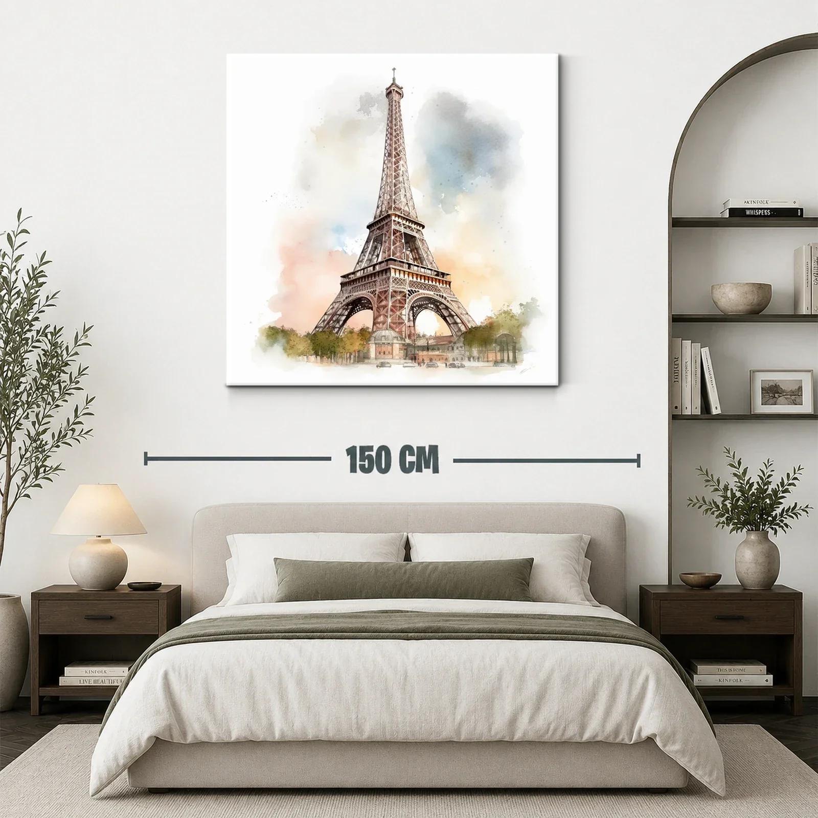 Cuadro Torre Eiffel con acuarela en tonos cálidos y suaves — miniatura 3