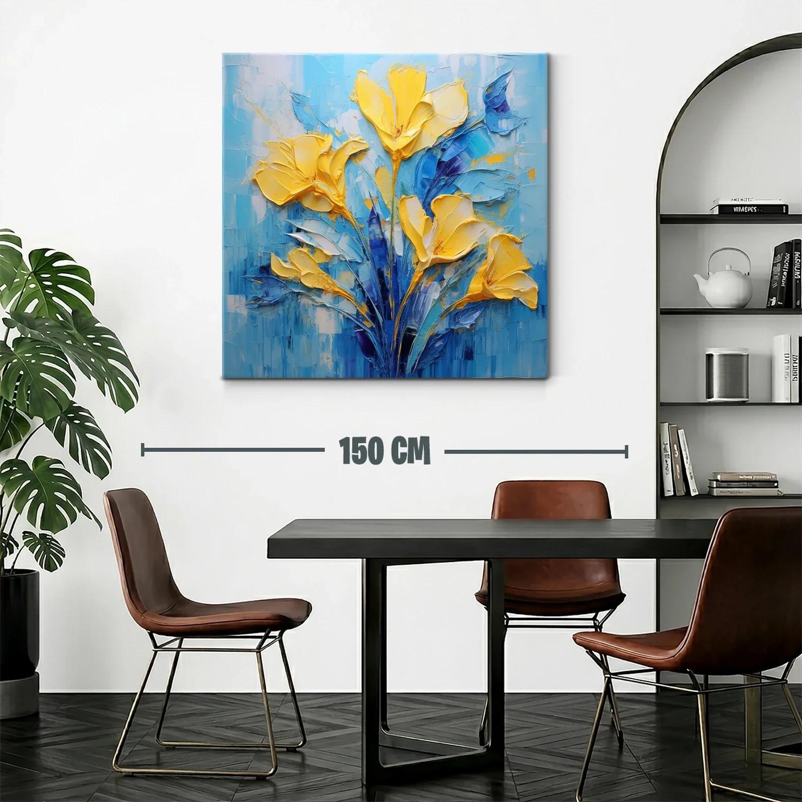 Cuadro floral vibrante con tonos amarillos y azules — miniatura 2