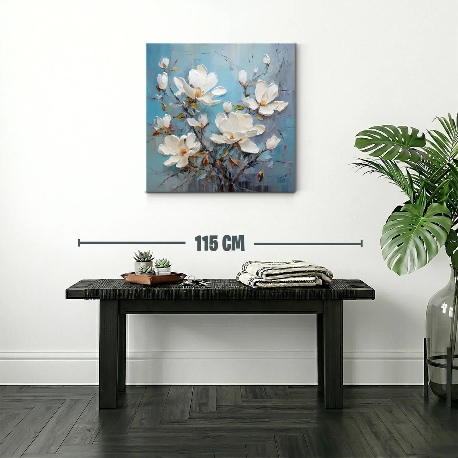 Cuadro con delicadas flores blancas sobre fondo azul — miniatura 2