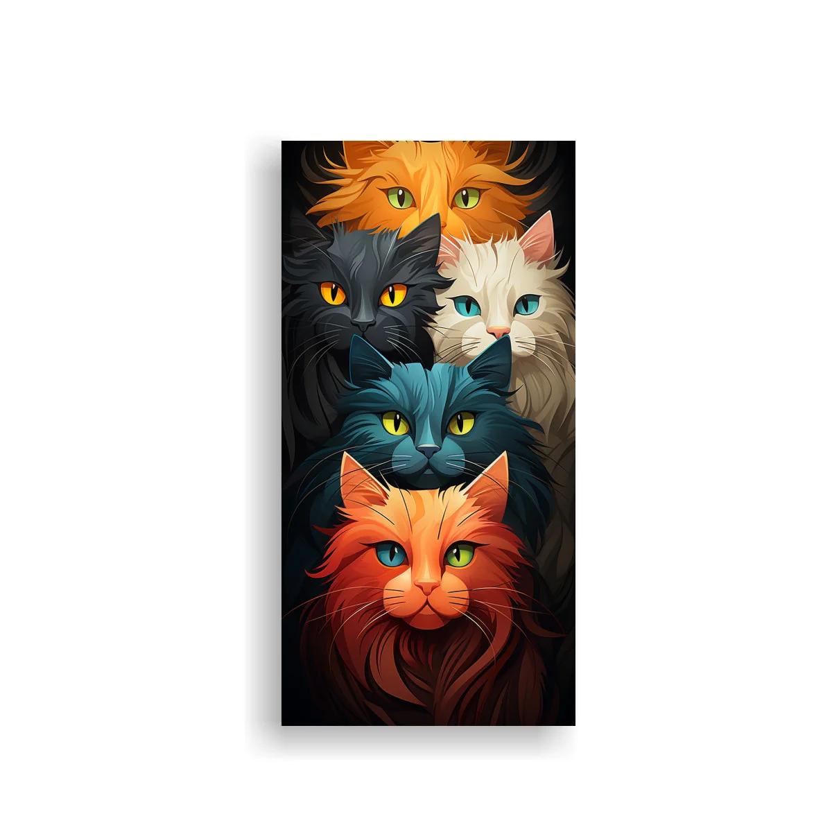 Cuadro grupo de gatos de colores con ojos intensos — imagen principal