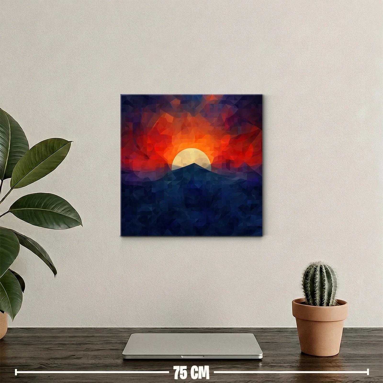 Atardecer geométrico con montaña y sol brillante — miniatura 2